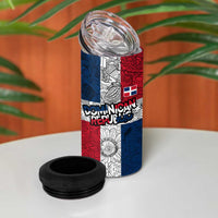 Dominican Republic Flag 4 in 1 Can Cooler Tumbler Red White and Blue Pattern with National Emblem and Tribal Design - Wonder Print Shop