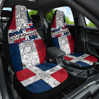 Dominican Republic Flag Car Seat Cover Red White and Blue Pattern with National Emblem and Tribal Design - Wonder Print Shop