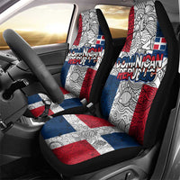 Dominican Republic Flag Car Seat Cover Red White and Blue Pattern with National Emblem and Tribal Design - Wonder Print Shop