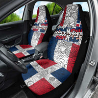 Dominican Republic Flag Car Seat Cover Red White and Blue Pattern with National Emblem and Tribal Design - Wonder Print Shop