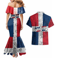 Dominican Republic Flag Couples Matching Mermaid Dress and Hawaiian Shirt Red White and Blue Pattern with National Emblem and Tribal Design - Wonder Print Shop