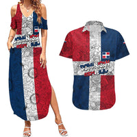 Dominican Republic Flag Couples Matching Summer Maxi Dress and Hawaiian Shirt Red White and Blue Pattern with National Emblem and Tribal Design - Wonder Print Shop