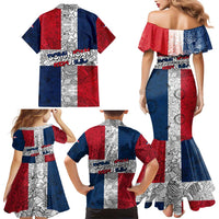 Dominican Republic Flag Family Matching Mermaid Dress and Hawaiian Shirt Red White and Blue Pattern with National Emblem and Tribal Design - Wonder Print Shop