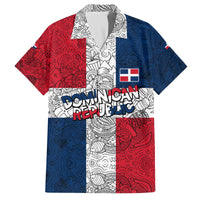 Dominican Republic Flag Family Matching Off The Shoulder Long Sleeve Dress and Hawaiian Shirt Red White and Blue Pattern with National Emblem and Tribal Design - Wonder Print Shop