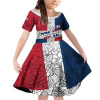 Dominican Republic Flag Family Matching Off Shoulder Short Dress and Hawaiian Shirt Red White and Blue Pattern with National Emblem and Tribal Design - Wonder Print Shop
