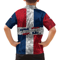 Dominican Republic Flag Family Matching Short Sleeve Bodycon Dress and Hawaiian Shirt Red White and Blue Pattern with National Emblem and Tribal Design - Wonder Print Shop
