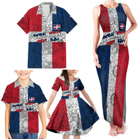 Dominican Republic Flag Family Matching Tank Maxi Dress and Hawaiian Shirt Red White and Blue Pattern with National Emblem and Tribal Design - Wonder Print Shop
