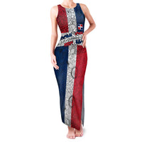 Dominican Republic Flag Family Matching Tank Maxi Dress and Hawaiian Shirt Red White and Blue Pattern with National Emblem and Tribal Design - Wonder Print Shop
