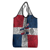 Dominican Republic Flag Grocery Bag Red White and Blue Pattern with National Emblem and Tribal Design - Wonder Print Shop