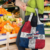 Dominican Republic Flag Grocery Bag Red White and Blue Pattern with National Emblem and Tribal Design - Wonder Print Shop