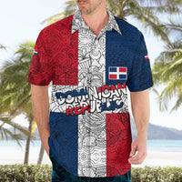 Dominican Republic Flag Hawaiian Shirt Red White and Blue Pattern with National Emblem and Tribal Design - Wonder Print Shop