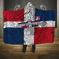 Dominican Republic Flag Hooded Blanket Red White and Blue Pattern with National Emblem and Tribal Design - Wonder Print Shop