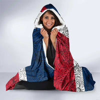 Dominican Republic Flag Hooded Blanket Red White and Blue Pattern with National Emblem and Tribal Design - Wonder Print Shop