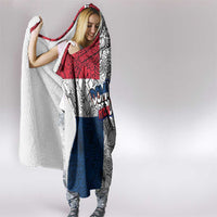Dominican Republic Flag Hooded Blanket Red White and Blue Pattern with National Emblem and Tribal Design - Wonder Print Shop