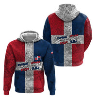 Dominican Republic Flag Hoodie Red White and Blue Pattern with National Emblem and Tribal Design - Wonder Print Shop
