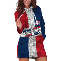 Dominican Republic Flag Hoodie Dress Red White and Blue Pattern with National Emblem and Tribal Design - Wonder Print Shop