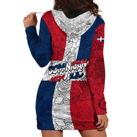 Dominican Republic Flag Hoodie Dress Red White and Blue Pattern with National Emblem and Tribal Design - Wonder Print Shop