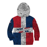 Dominican Republic Flag Kid Hoodie Red White and Blue Pattern with National Emblem and Tribal Design - Wonder Print Shop