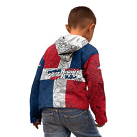 Dominican Republic Flag Kid Hoodie Red White and Blue Pattern with National Emblem and Tribal Design - Wonder Print Shop