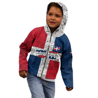 Dominican Republic Flag Kid Hoodie Red White and Blue Pattern with National Emblem and Tribal Design - Wonder Print Shop