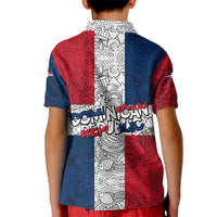 Dominican Republic Flag Kid Polo Shirt Red White and Blue Pattern with National Emblem and Tribal Design - Wonder Print Shop