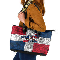 Dominican Republic Flag Leather Tote Bag Red White and Blue Pattern with National Emblem and Tribal Design - Wonder Print Shop