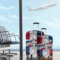 Dominican Republic Flag Luggage Cover Red White and Blue Pattern with National Emblem and Tribal Design - Wonder Print Shop