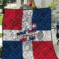 Dominican Republic Flag Quilt Red White and Blue Pattern with National Emblem and Tribal Design - Wonder Print Shop