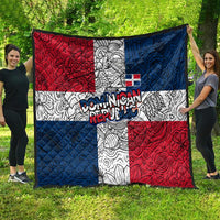 Dominican Republic Flag Quilt Red White and Blue Pattern with National Emblem and Tribal Design - Wonder Print Shop