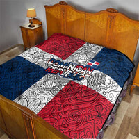 Dominican Republic Flag Quilt Red White and Blue Pattern with National Emblem and Tribal Design - Wonder Print Shop
