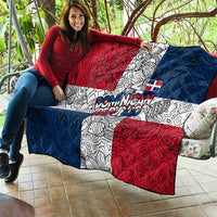 Dominican Republic Flag Quilt Red White and Blue Pattern with National Emblem and Tribal Design - Wonder Print Shop