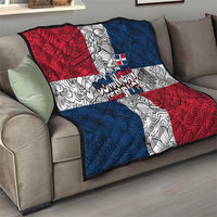 Dominican Republic Flag Quilt Red White and Blue Pattern with National Emblem and Tribal Design - Wonder Print Shop