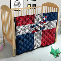 Dominican Republic Flag Quilt Red White and Blue Pattern with National Emblem and Tribal Design - Wonder Print Shop
