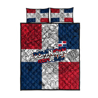Dominican Republic Flag Quilt Bed Set Red White and Blue Pattern with National Emblem and Tribal Design - Wonder Print Shop