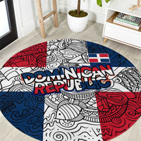 Dominican Republic Flag Round Carpet Red White and Blue Pattern with National Emblem and Tribal Design - Wonder Print Shop