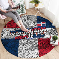 Dominican Republic Flag Round Carpet Red White and Blue Pattern with National Emblem and Tribal Design - Wonder Print Shop