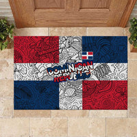 Dominican Republic Flag Rubber Doormat Red White and Blue Pattern with National Emblem and Tribal Design - Wonder Print Shop