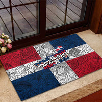 Dominican Republic Flag Rubber Doormat Red White and Blue Pattern with National Emblem and Tribal Design - Wonder Print Shop