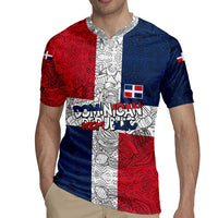 Dominican Republic Flag Rugby Jersey Red White and Blue Pattern with National Emblem and Tribal Design - Wonder Print Shop