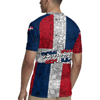 Dominican Republic Flag Rugby Jersey Red White and Blue Pattern with National Emblem and Tribal Design - Wonder Print Shop