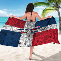 Dominican Republic Flag Sarong Red White and Blue Pattern with National Emblem and Tribal Design - Wonder Print Shop