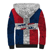 Dominican Republic Flag Sherpa Hoodie Red White and Blue Pattern with National Emblem and Tribal Design - Wonder Print Shop