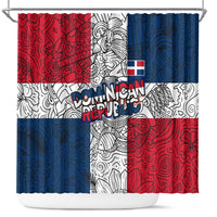 Dominican Republic Flag Shower Curtain Red White and Blue Pattern with National Emblem and Tribal Design - Wonder Print Shop