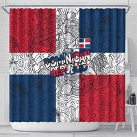 Dominican Republic Flag Shower Curtain Red White and Blue Pattern with National Emblem and Tribal Design - Wonder Print Shop