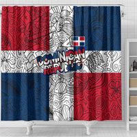 Dominican Republic Flag Shower Curtain Red White and Blue Pattern with National Emblem and Tribal Design - Wonder Print Shop