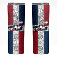 Dominican Republic Flag Skinny Tumbler Red White and Blue Pattern with National Emblem and Tribal Design - Wonder Print Shop
