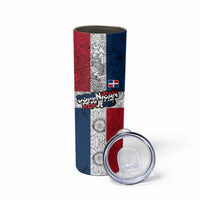 Dominican Republic Flag Skinny Tumbler Red White and Blue Pattern with National Emblem and Tribal Design - Wonder Print Shop