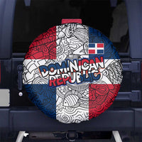 Dominican Republic Flag Spare Tire Cover Red White and Blue Pattern with National Emblem and Tribal Design - Wonder Print Shop