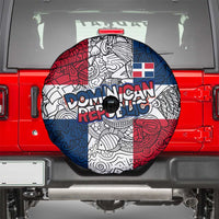 Dominican Republic Flag Spare Tire Cover Red White and Blue Pattern with National Emblem and Tribal Design - Wonder Print Shop