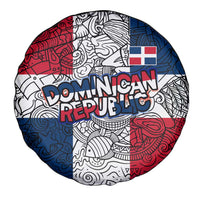 Dominican Republic Flag Spare Tire Cover Red White and Blue Pattern with National Emblem and Tribal Design - Wonder Print Shop